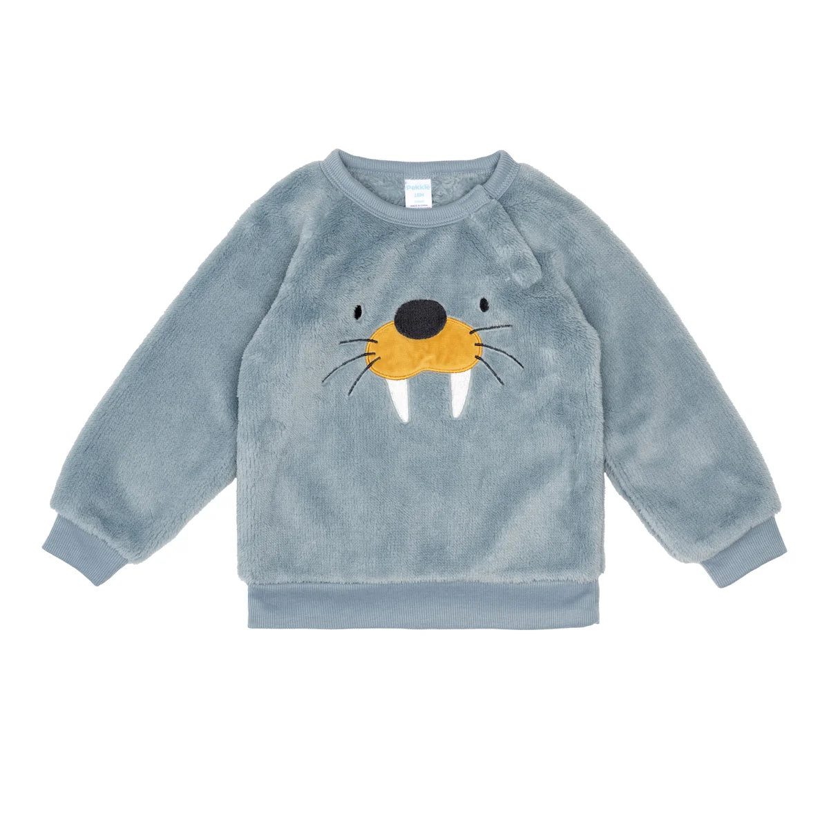 Pull bébé en polaire bleu clair à motif morse, col rond côtelé