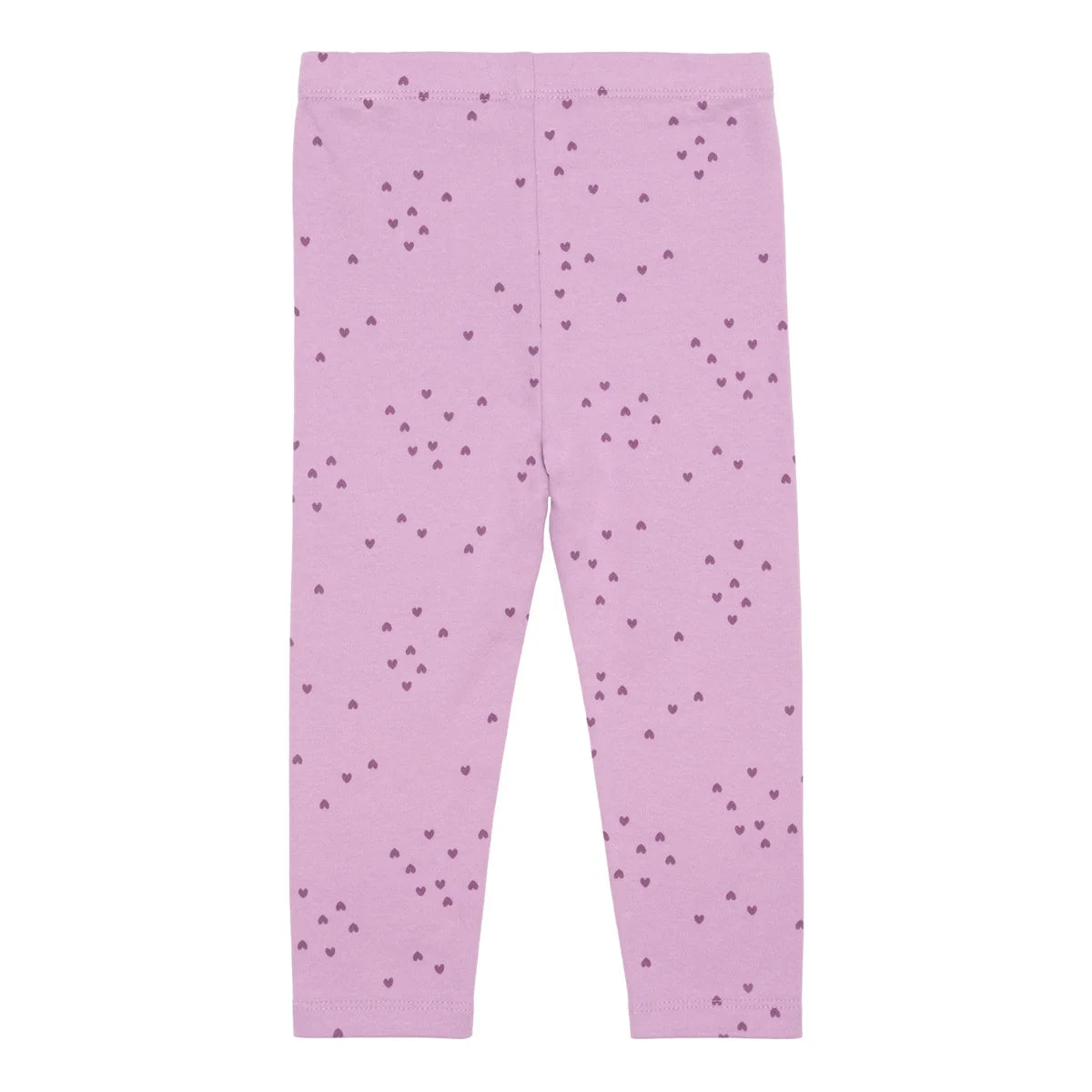 Pantalon bébé lilas à motifs de petits cœurs.