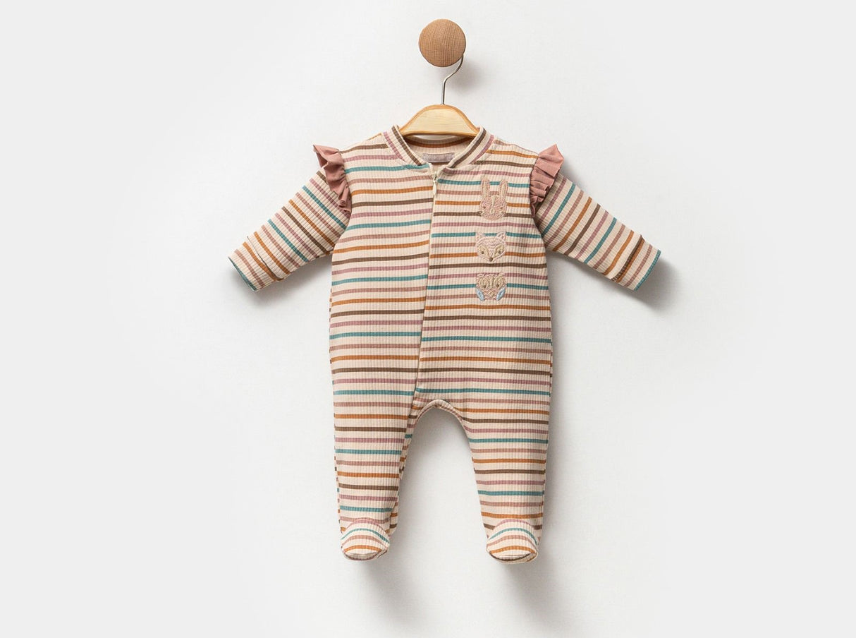 Combinaison bébé Lisa rayée multicolore avec fermeture éclair et volants aux épaules