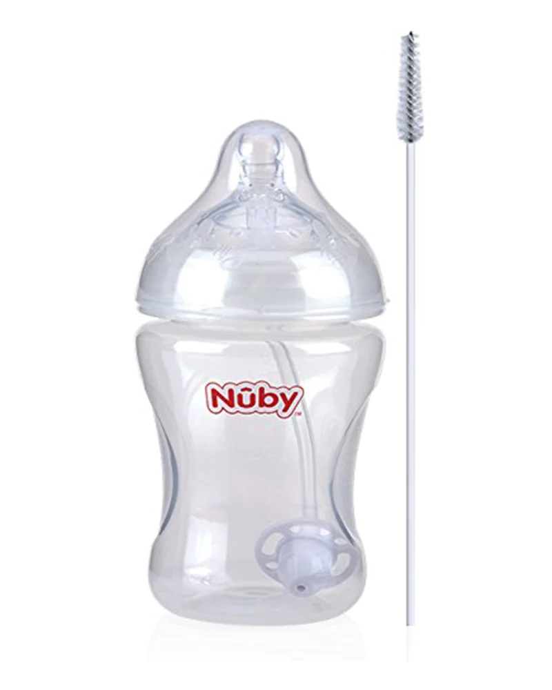 Biberon Anti-Reflux et Anti-Colique col large avec hoquet a paille 360° 240ml +0 mois - Nûby