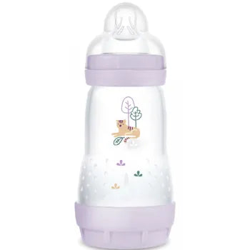 Biberon anti-colique MAM Easy Start violet, tétine avec motif bébé