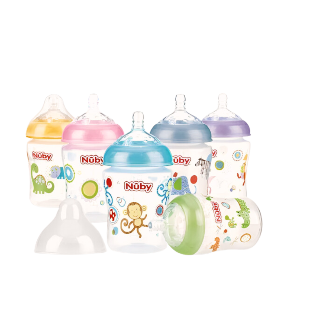 Biberon col large imprimé en PP avec tétine anti-colique 270ml +0mois - Nûby