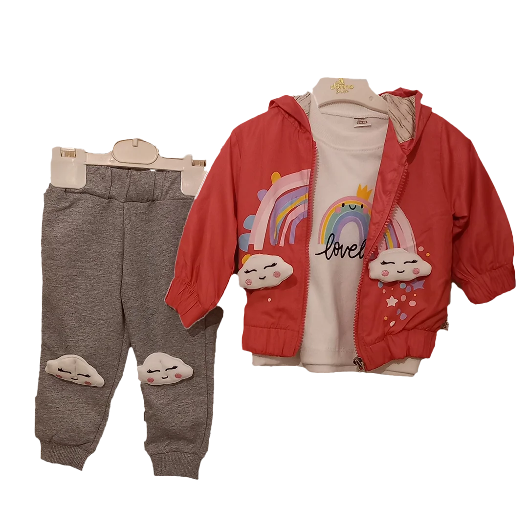 Ensemble 3 Pieces Avec Veste Impermeable Rose