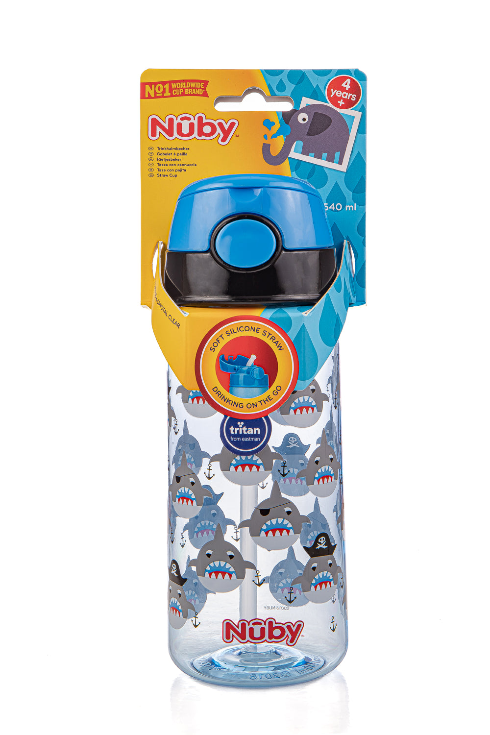 Goblet paille souple et bouton push en Tritan 540 ml +3 ans - Nûby