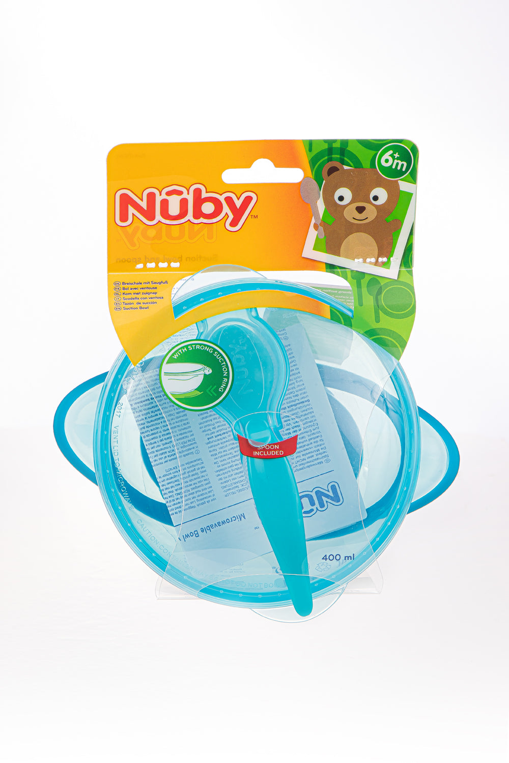 Assiette profonde PP 400ml avec ventouse, cuillière et couvercle +9 mois - Nûby
