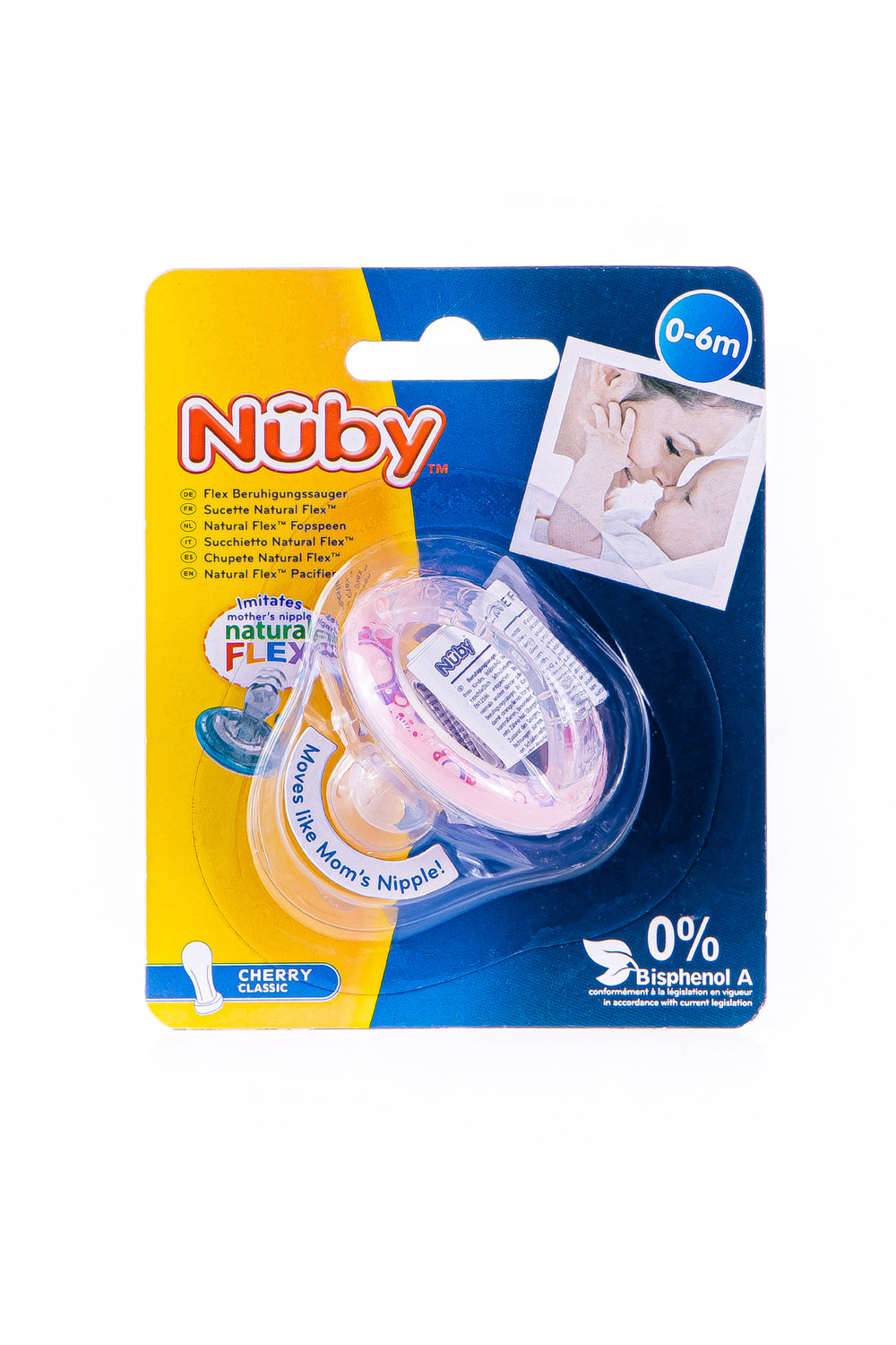 Sucette 100% silicone Surmoulé Natural Flex Cerise 0-6mois - Nûby