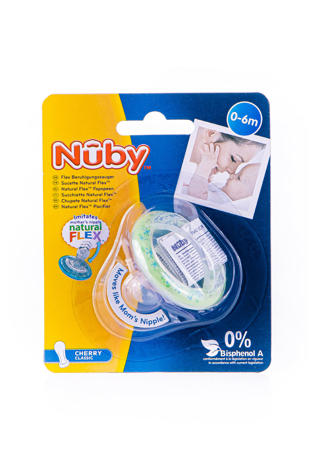 Sucette 100% silicone Surmoulé Natural Flex Cerise 0-6mois - Nûby