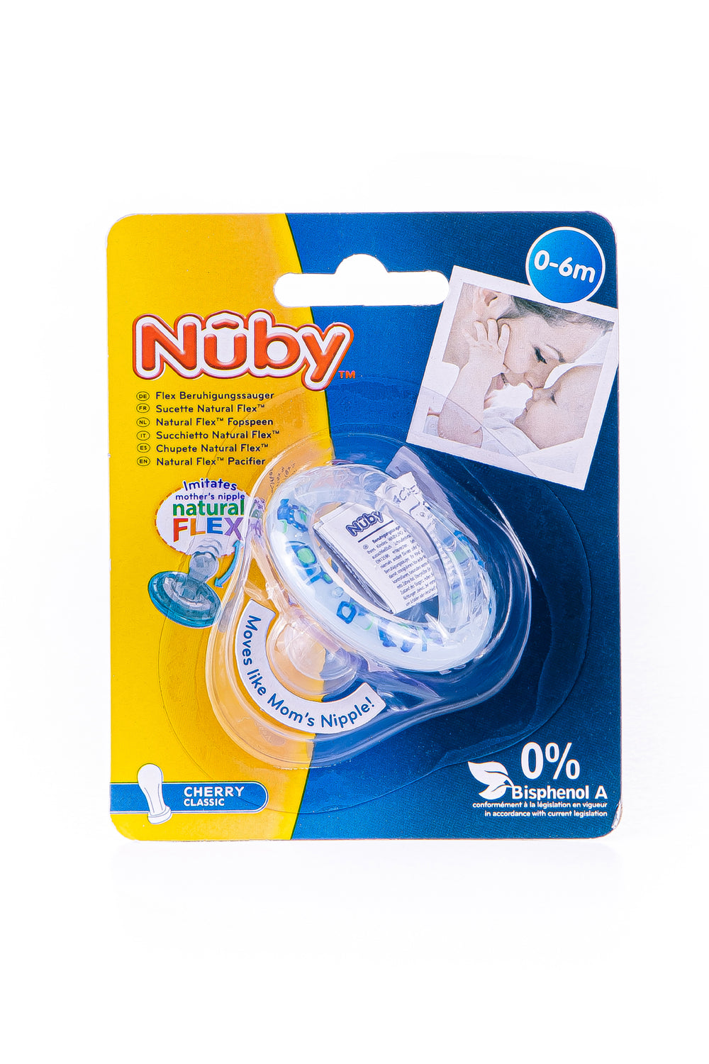 Sucette 100% silicone Surmoulé Natural Flex Cerise 0-6mois - Nûby