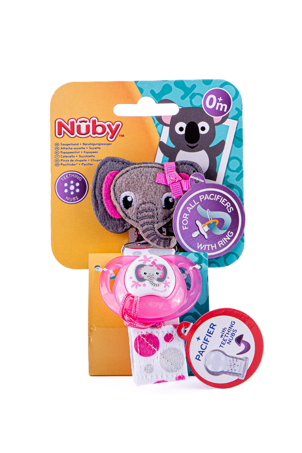 Sucette confort avec attache-sucette éléphant Nûby