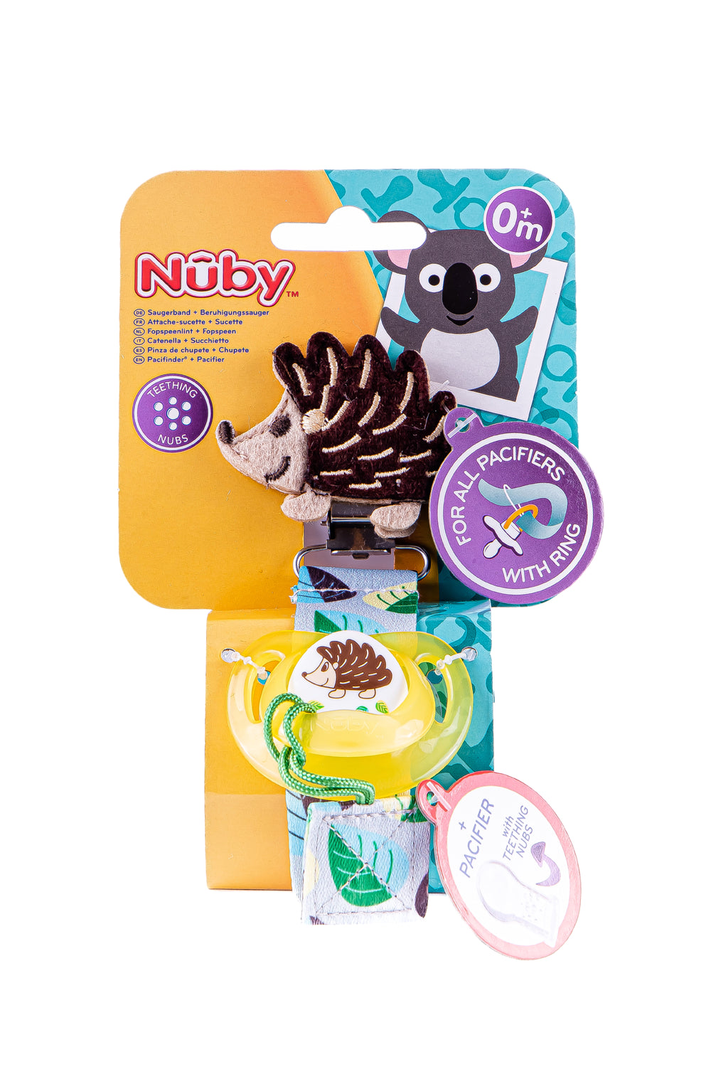 Sucette confort avec attache-sucette Hérisson Nûby