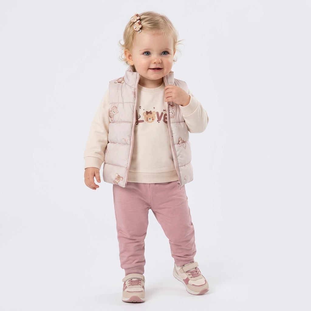 Veste matelassée bébé Loven rose clair, fermeture zippée et poches