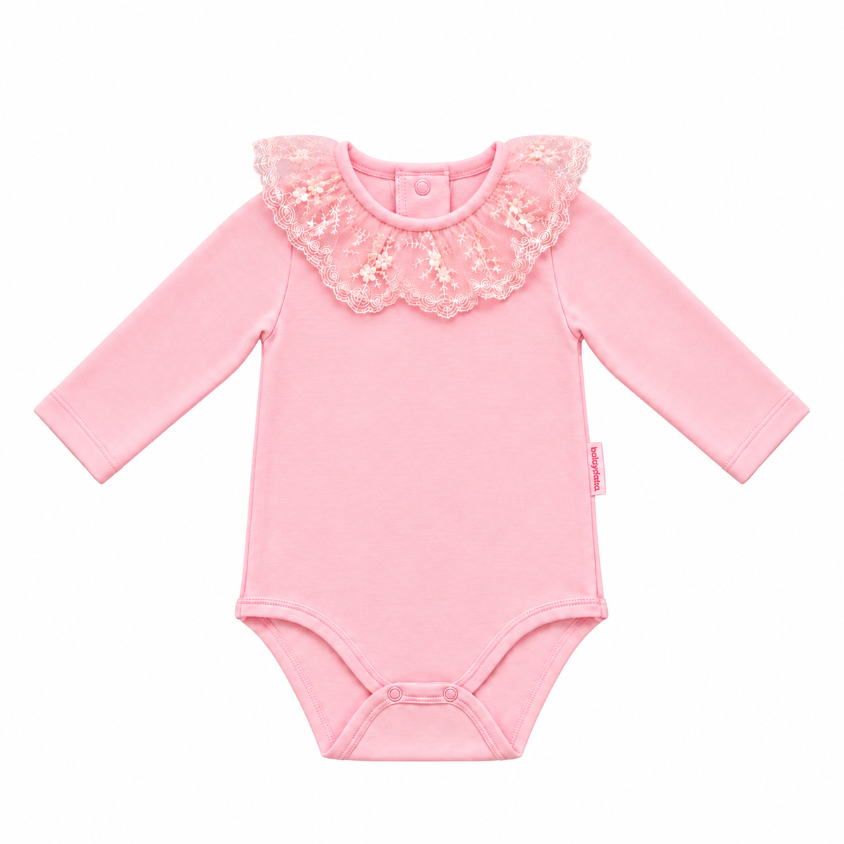Body bébé rose à manches longues et col volanté en dentelle