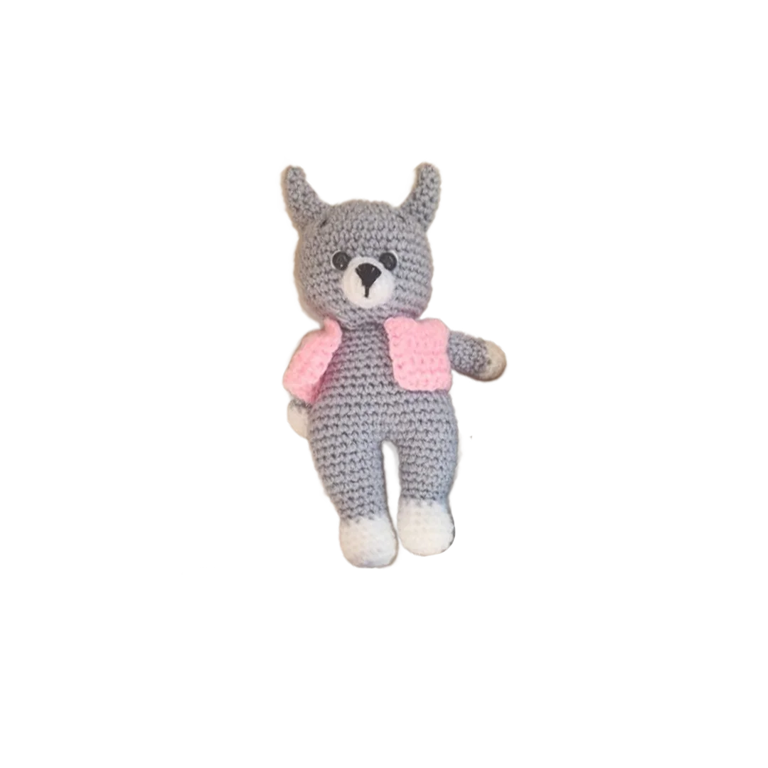 Poupee Lapin Avec Oreille Diable : Gris + Gilet Rose