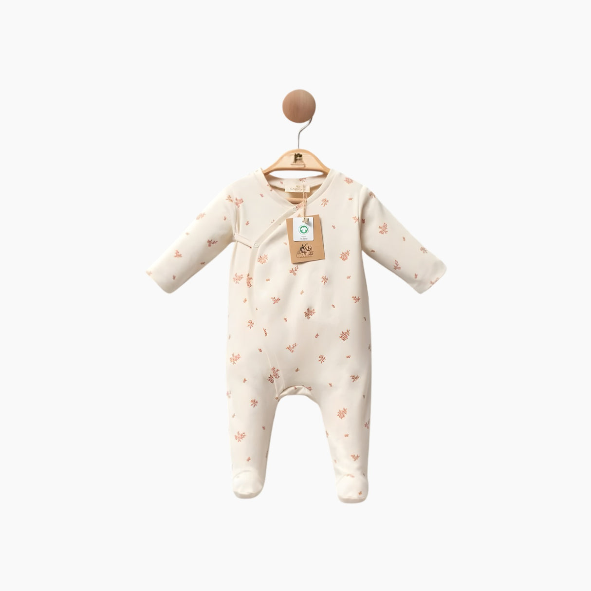 Combinaison bébé manches longues ivoire à motifs floraux rouges, fermeture boutonnée