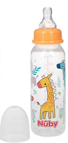 Biberon classique imprimé col standard en PP avec tétine anti- colique 240ml +0 mois - Nûby
