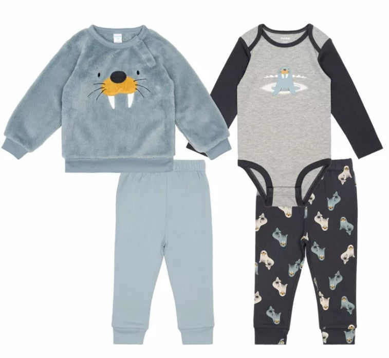 Ensemble bébé : pull en polaire bleu clair et pantalon uni assorti, motif morse
