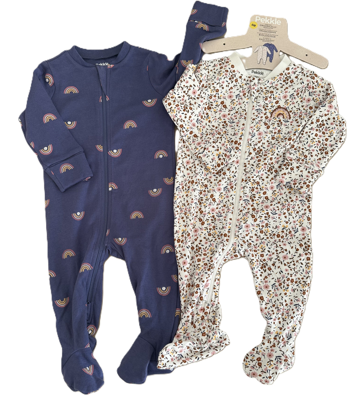 Ensemble pyjama bébé bleu marine à arcs-en-ciel et grenouillère à fleurs zippée