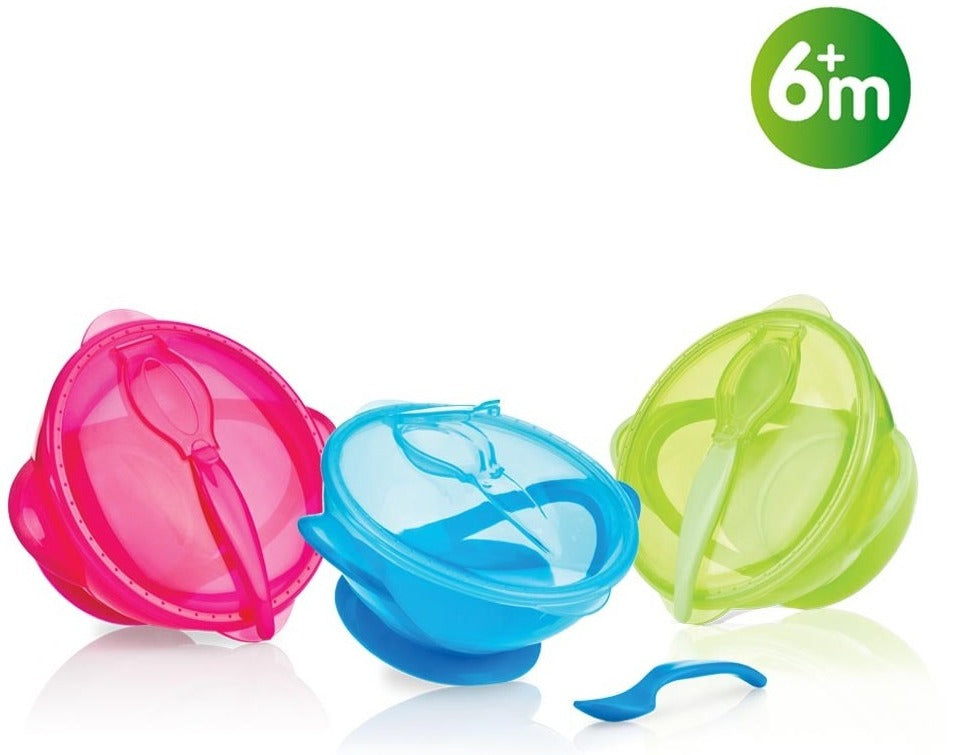 Assiette profonde PP 400ml avec ventouse, cuillière et couvercle +9 mois - Nûby