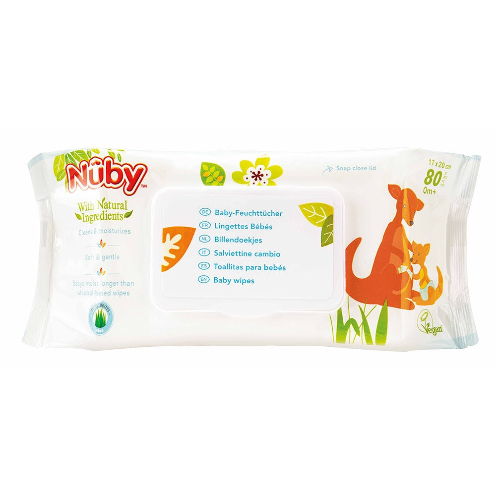 Lingettes anti bacteriennes Corps et Visage Bébé 80unités - Nûby