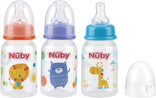 Biberon classique imprimé col standard en PP avec tétine anti- colique 120ml +0 mois - Nûby