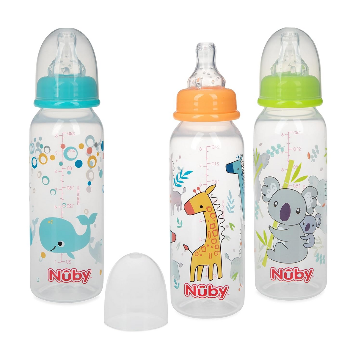 Biberon classique imprimé col standard en PP avec tétine anti- colique 240ml +0 mois - Nûby