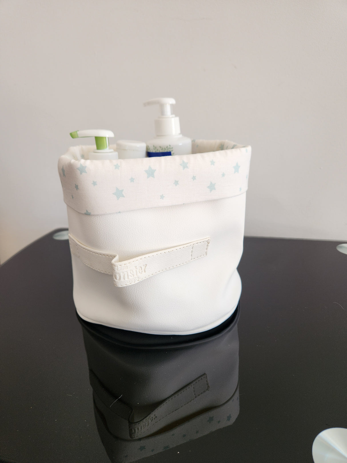 Panier blanc cassé rond étoile vert