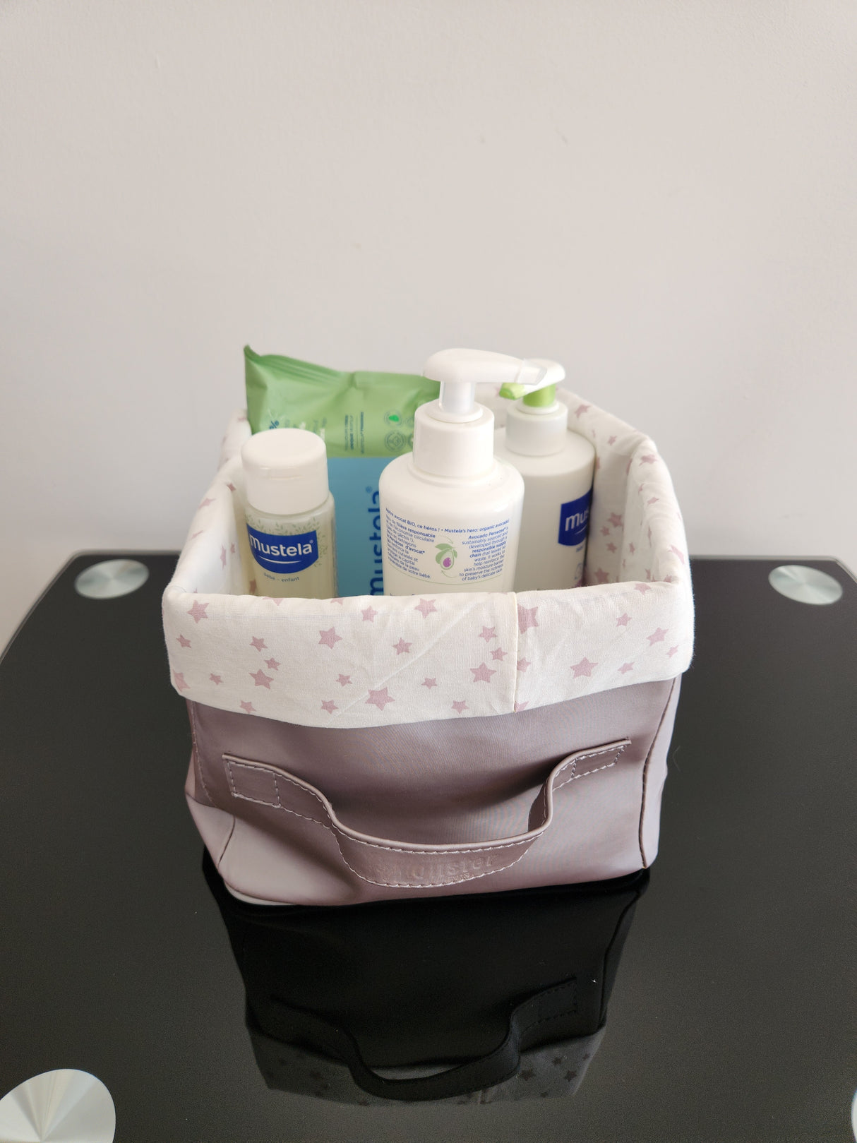 Panier mauve carré étoile mauve