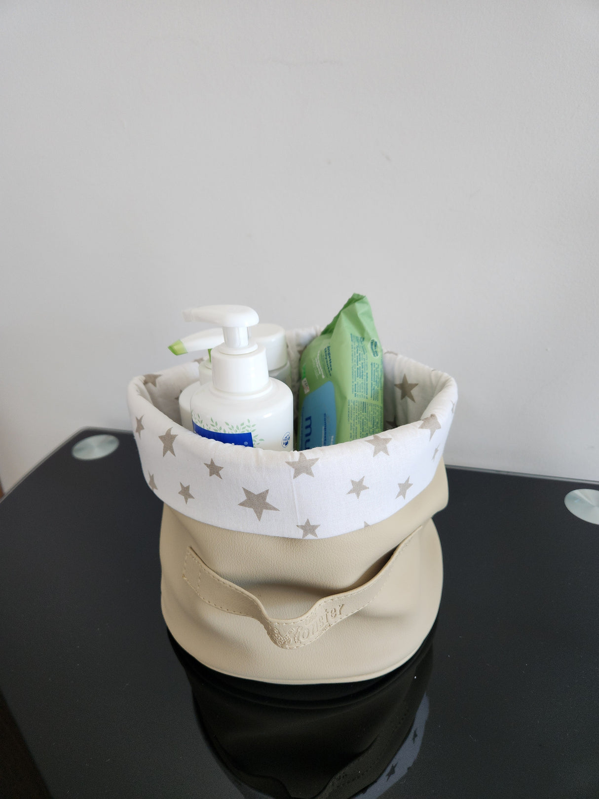 Panier beige rond étoile beige