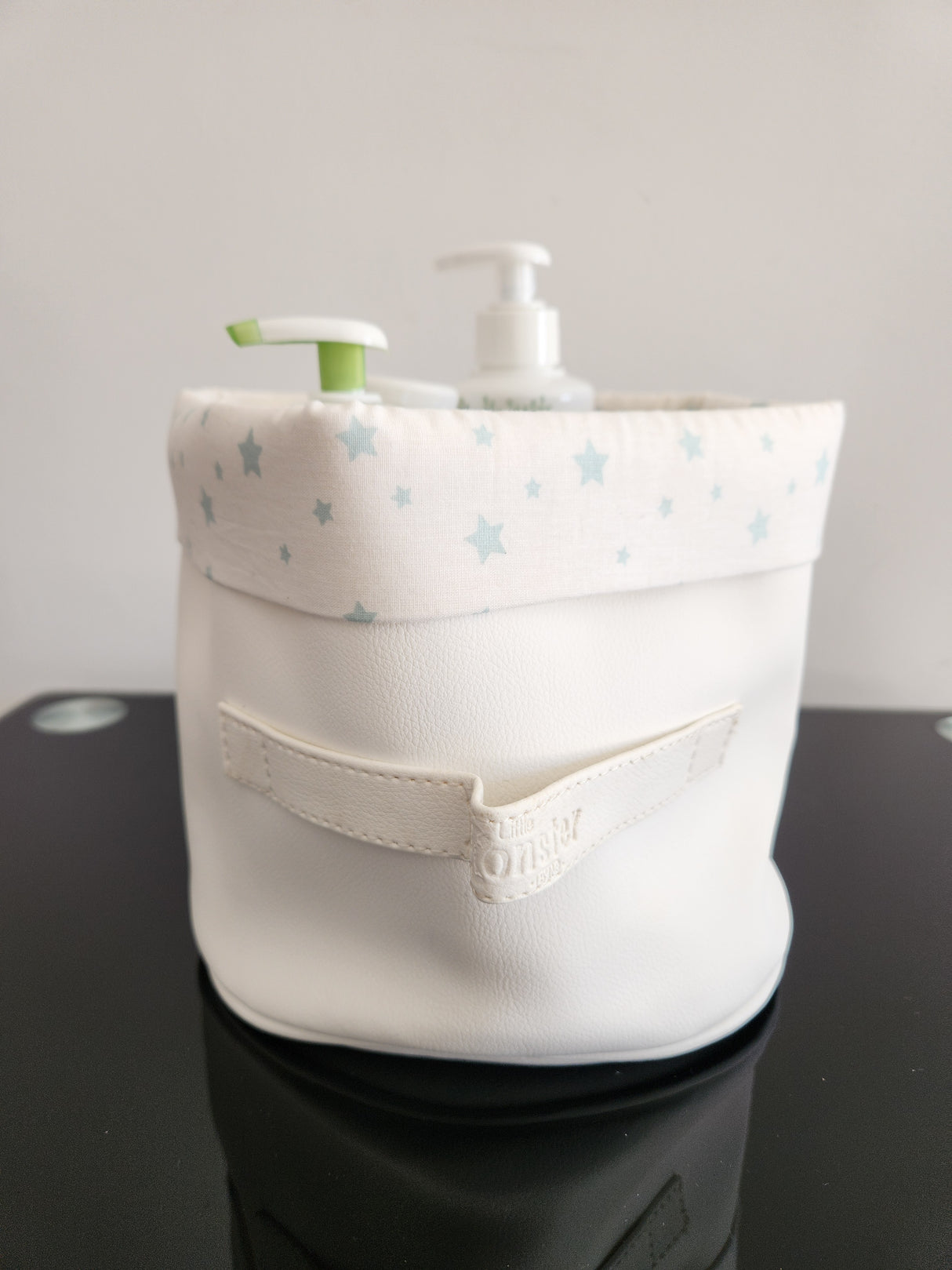 Panier blanc cassé rond étoile vert