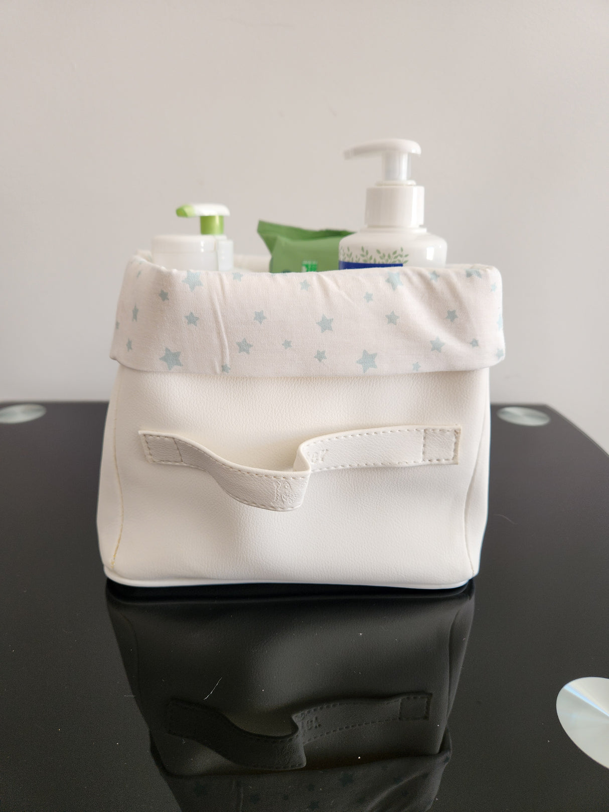 Panier blanc cassé carré étoile vert