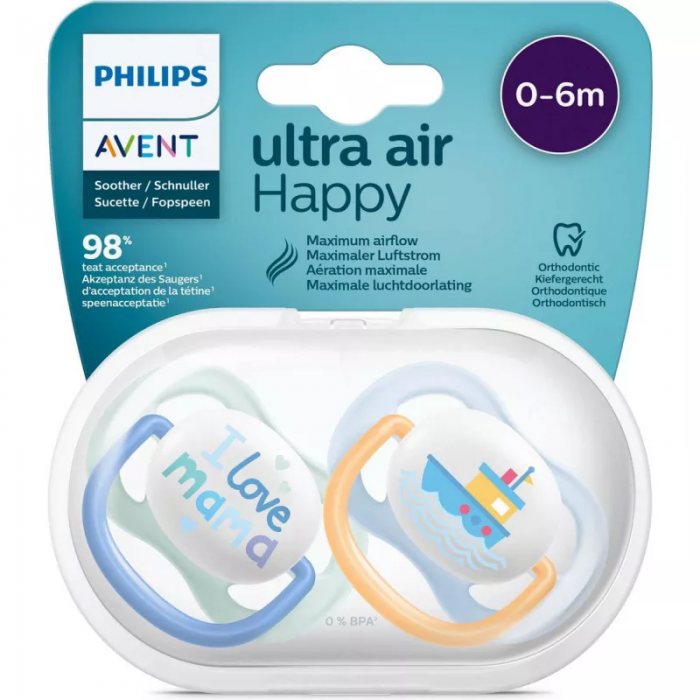 AVENT 2 Sucettes Ultra Air Happy Garçon 0-6 Mois
