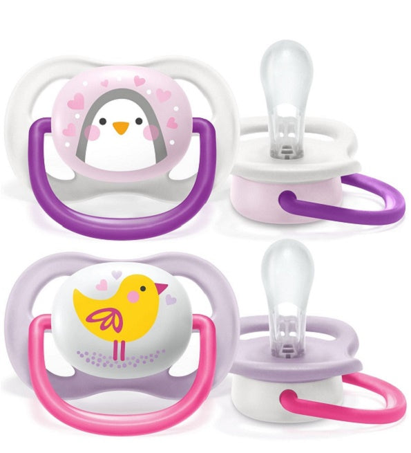 AVENT 2 Sucettes Ortho 0-6m Girl Ping/Bird