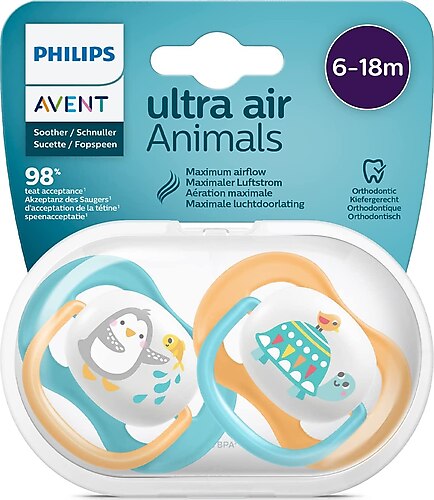 AVENT 2 Sucettes Ortho 6-18m BOY Ping/Turt