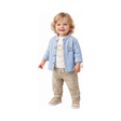 Veste bébé bleu clair boutonnée avec ourson et empiècements, manches longues