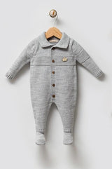 Combinaison bébé tricot grise Imtemporel à col et boutons, manches longues, pied-sabot