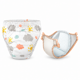 Culotte d’apprentissage lavable blanche, motifs nuages, taille élastique, doublure