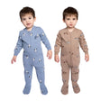 Combinaisons bébé zippées motif pandas, une bleu clair et une beige, manches longues