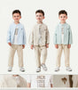 Veste boutonnée enfant en tissu texturé, trois coloris bleu, beige et vert clair
