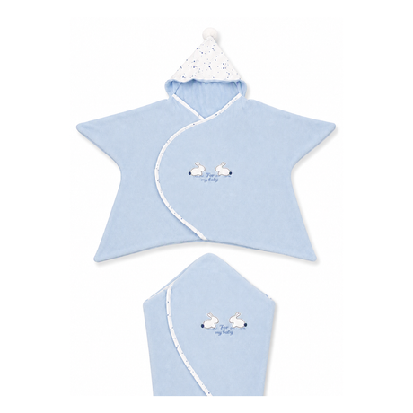 Serviette étoile bleue à capuche, bordure blanche, petites souris brodées