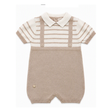 Combinaison tricot bébé à rayures beiges et col chemise, boutons-pression