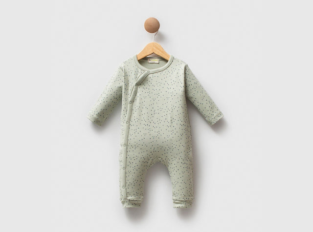 Combinaison bébé Sour à pois, gris-vert, col rond et ouverture pression