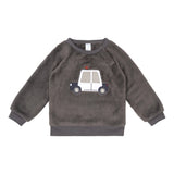 Pull bébé gris en molleton avec appliqué voiture