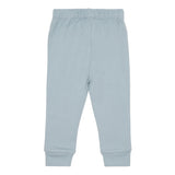 Pantalon bébé bleu clair, taille élastique et chevilles côtelées
