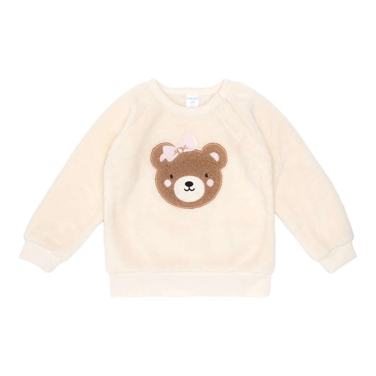 Sweat bébé ourson crème avec appliqué tête d’ourson et nez noir.