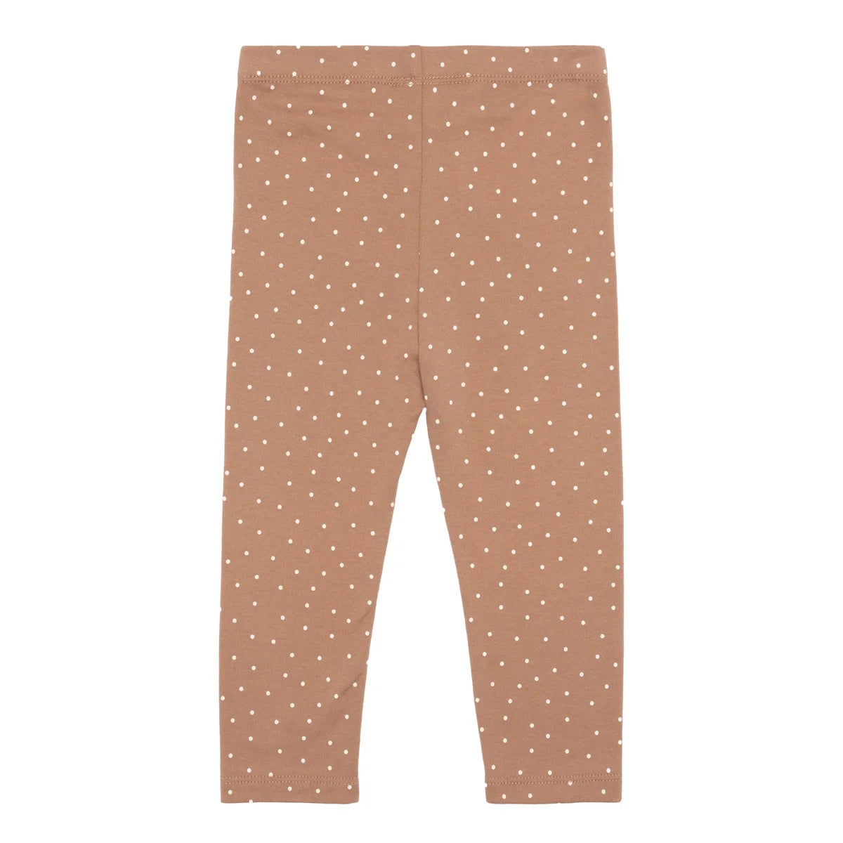 Pantalon bébé brun à pois blancs.