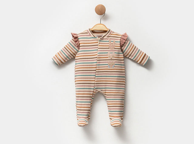 Combinaison bébé Lisa rayée multicolore avec fermeture éclair et volants aux épaules