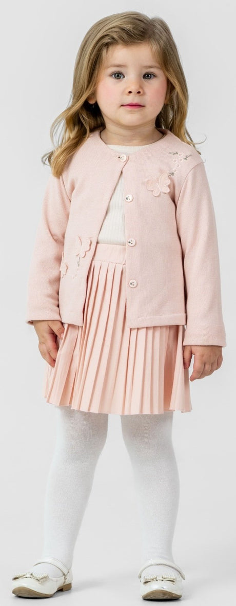 Ensemble fille rose pâle : haut boutonné à motif floral et jupe plissée courte