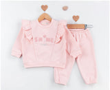 Ensemble bébé rose: sweat à volants et pantalon de jogging assorti