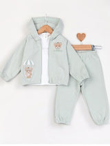 Ensemble bébé Arena vert clair : veste zippée, haut blanc et pantalon assorti