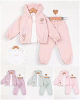 Ensemble bébé Arena rose : veste zippée, haut blanc et pantalon assorti